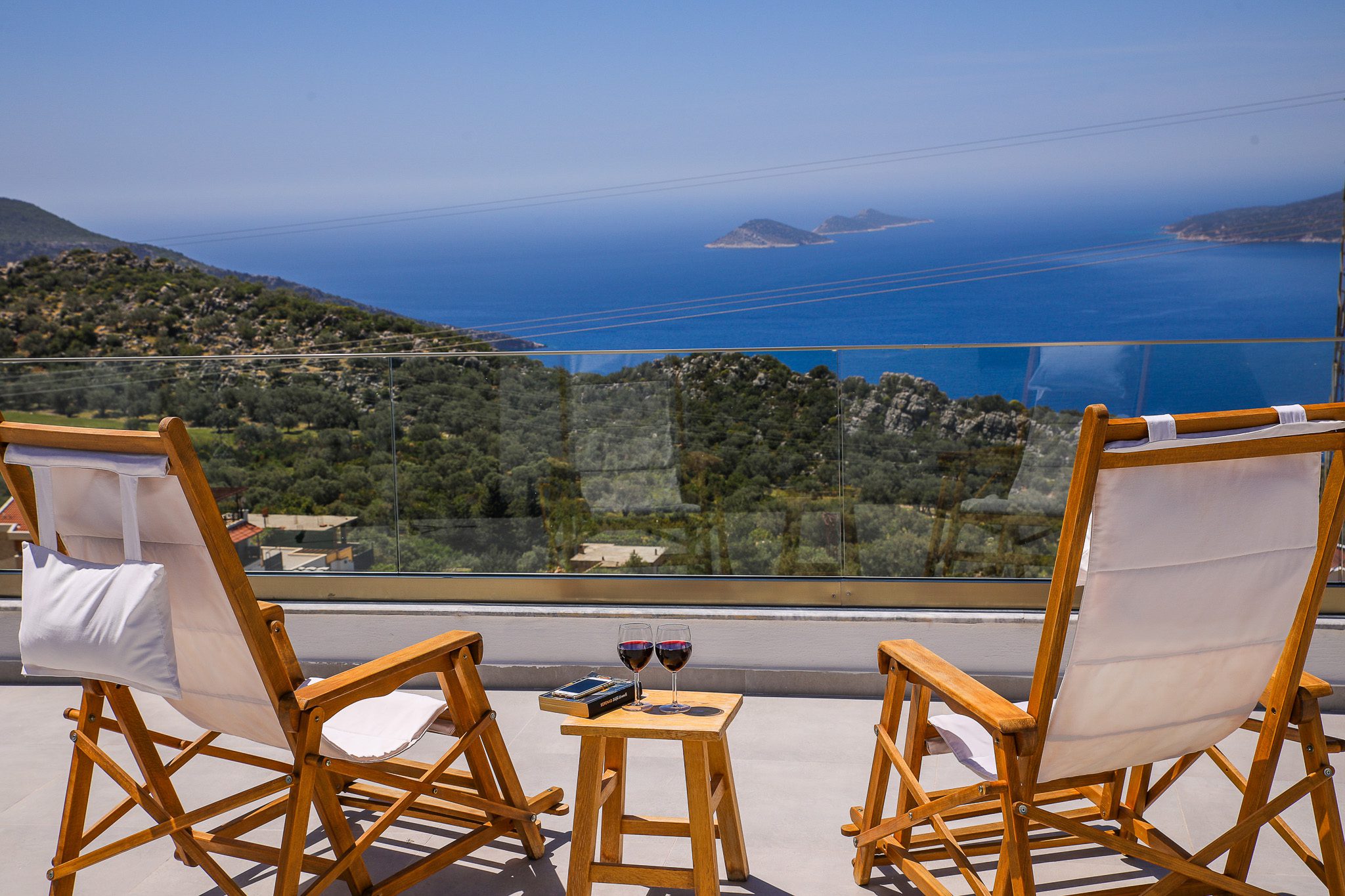 Balcony seating area and view from Villa Rosso, villa holidays in Kalkan, Turkey