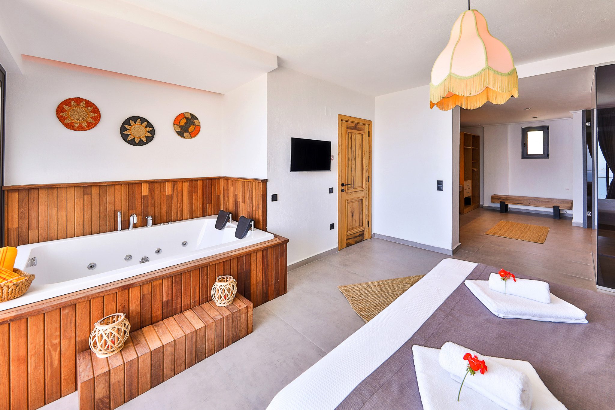 Double bedroom with balcony and hot tub in Villa Rosso, villa holidays in Kalkan, Turkey