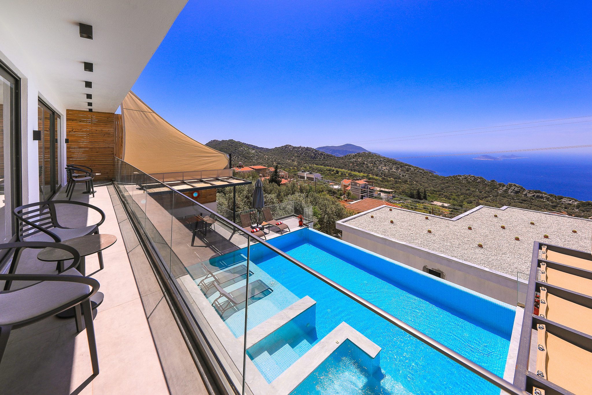 Balcony seating in Villa Rosso, villa holidays in Kalkan, Turkey