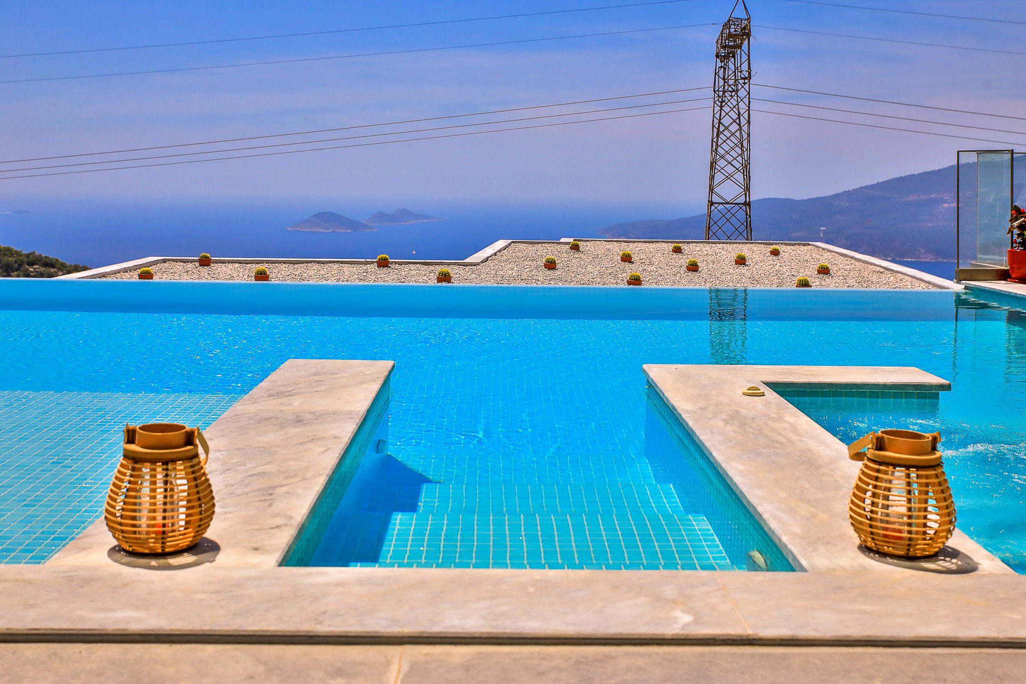 Outdoor pool and view from Villa Rosso, villa holidays in Kalkan, Turkey