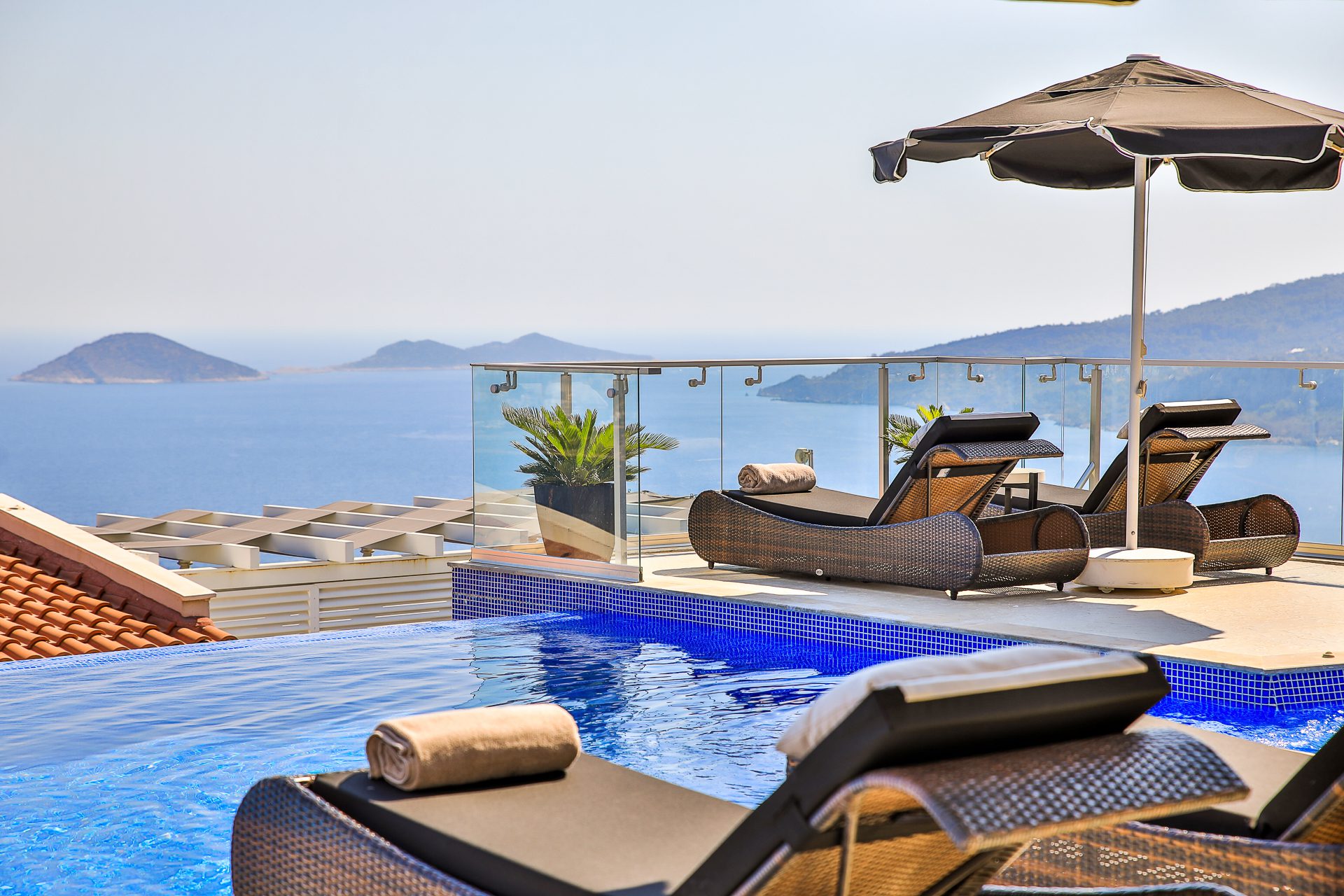 Pool area of Villa Manila, luxury villa holiday in Kalkan, Turkey