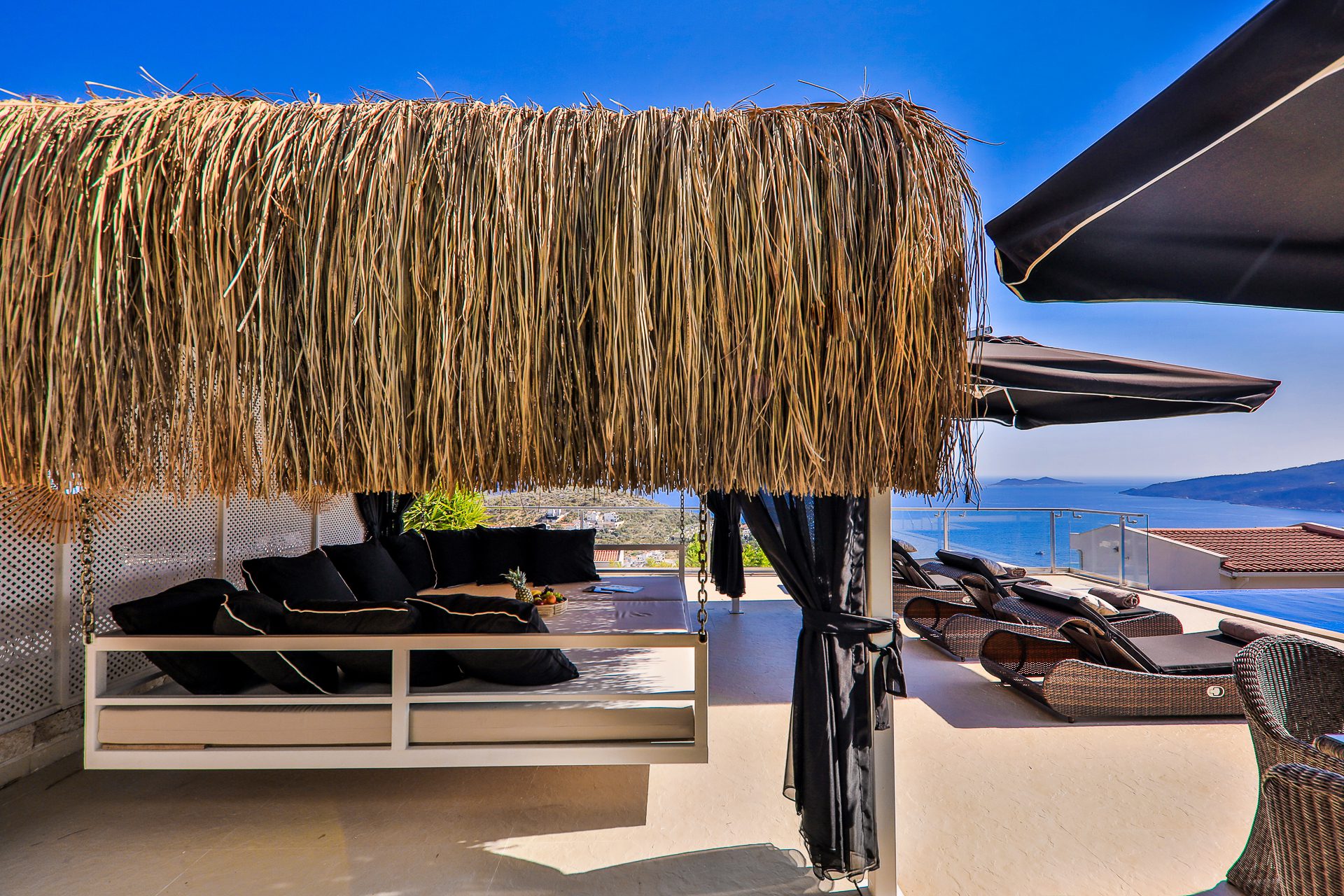 Outdoor swing of Villa Manila, luxury villa holiday in Kalkan, Turkey