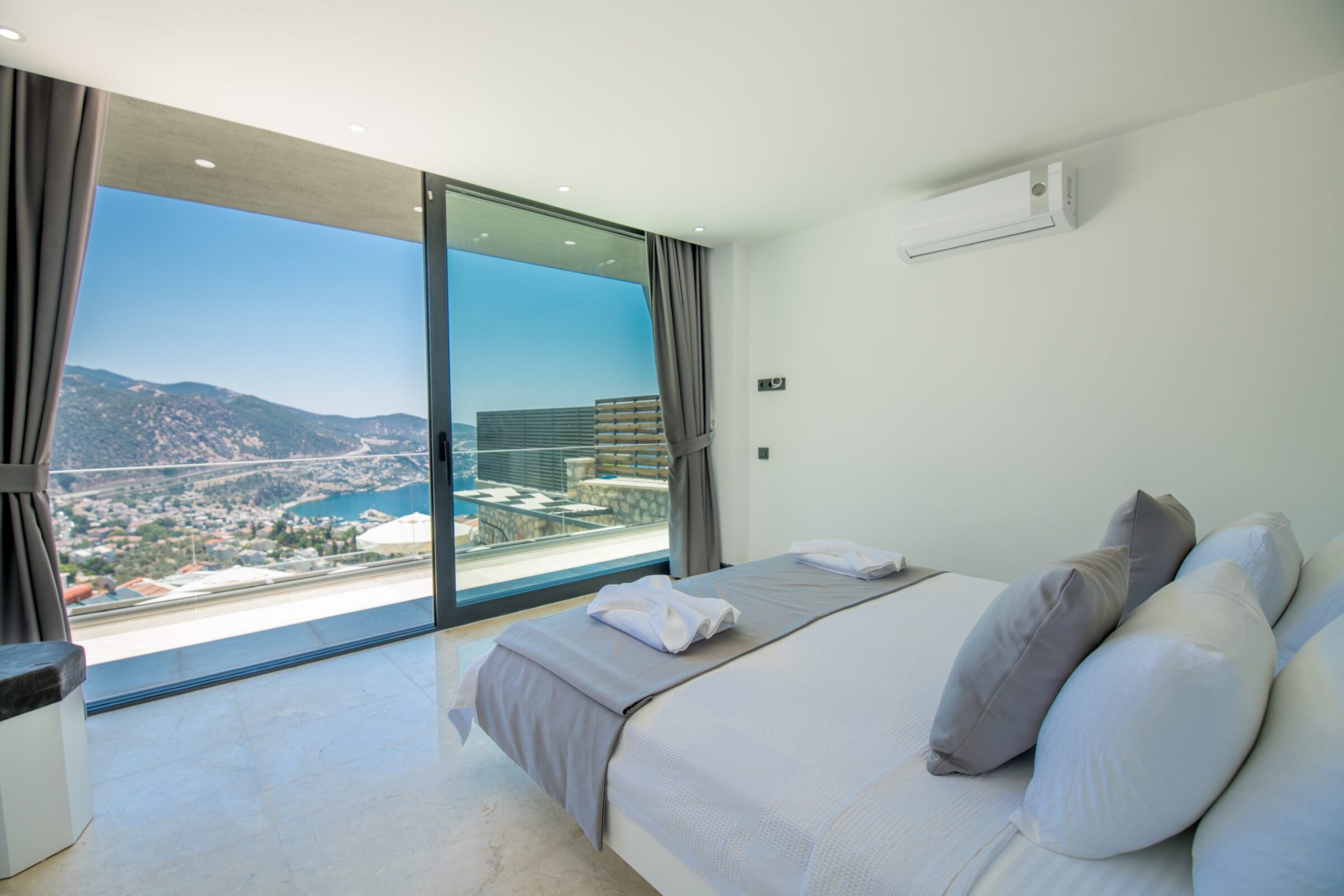 Double bedroom and balcony entrance in Villa Unlimited 2, villa holidays in Kalkan, Turkey