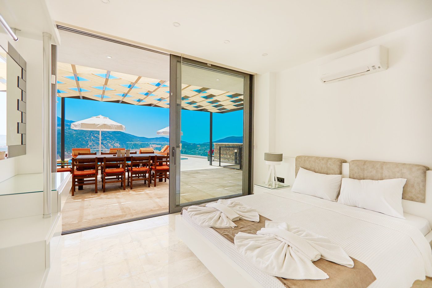 Double bedroom and garden entrance in Villa Unlimited 1, villa holidays in Kalkan, Turkey