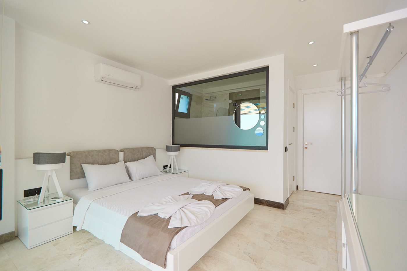 Double bedroom and bathroom in Villa Unlimited 1, villa holidays in Kalkan, Turkey