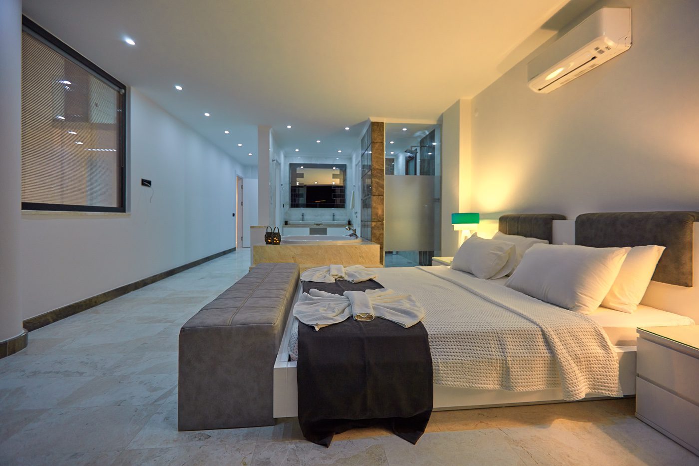 Double bedroom and bathroom in Villa Unlimited 1, villa holidays in Kalkan, Turkey