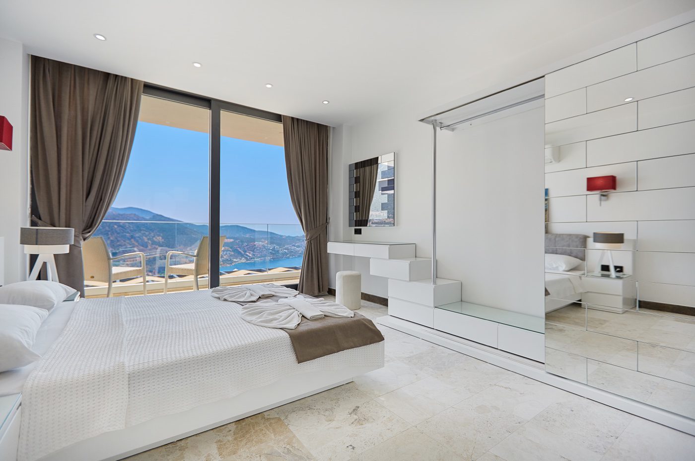 Double bedroom and balcony entrance in Villa Unlimited 1, villa holidays in Kalkan, Turkey