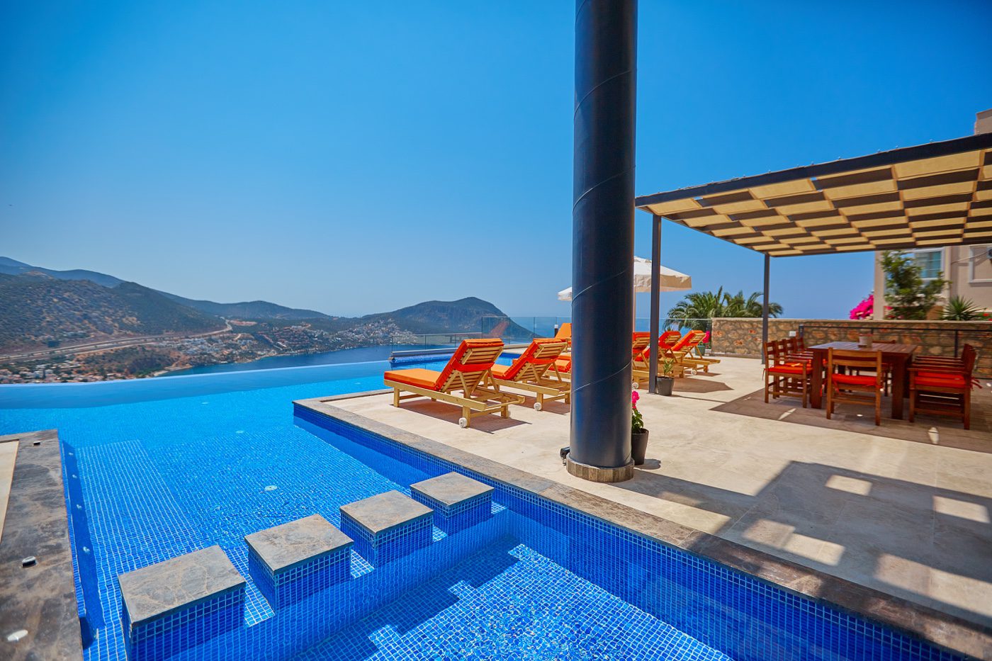 Large outdoor infinity pool in Villa Unlimited 1, villa holidays in Kalkan, Turkey