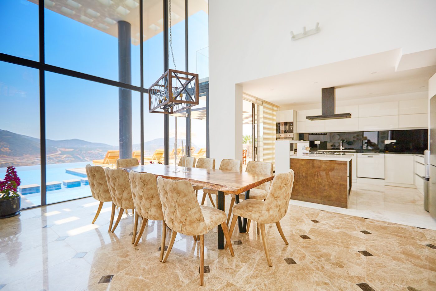 Kitchen and dining area in Villa Unlimited 1, villa holidays in Kalkan, Turkey