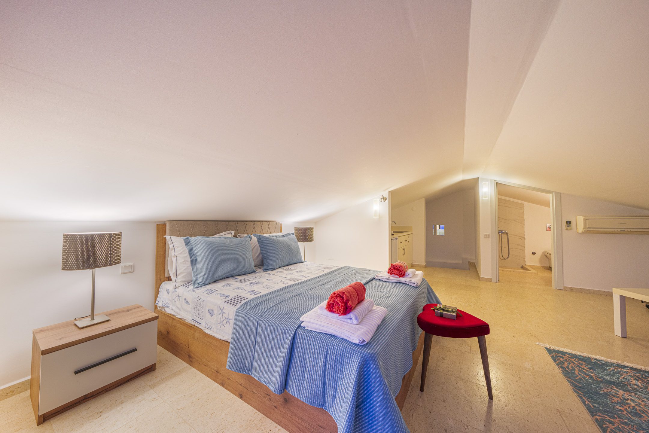 Turkey holidays at villa Simena, double bedroom and bathroom