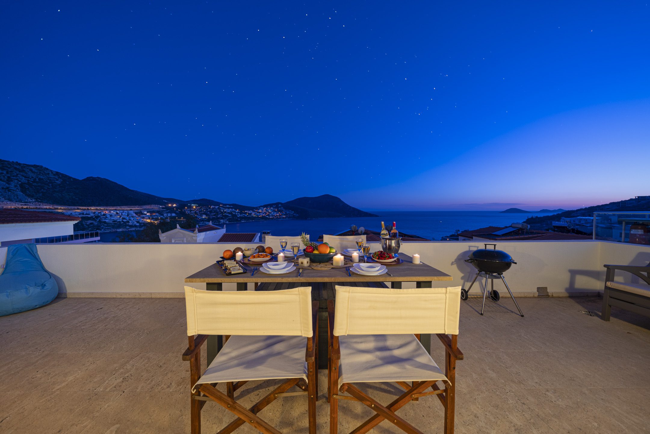 Turkey holidays at villa Simena, outdoor dining area at night