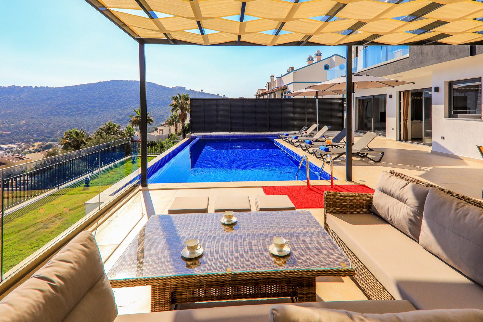 Pool and sun loungers in Villa Bliss, villa holiday in Kalkan, Turkey