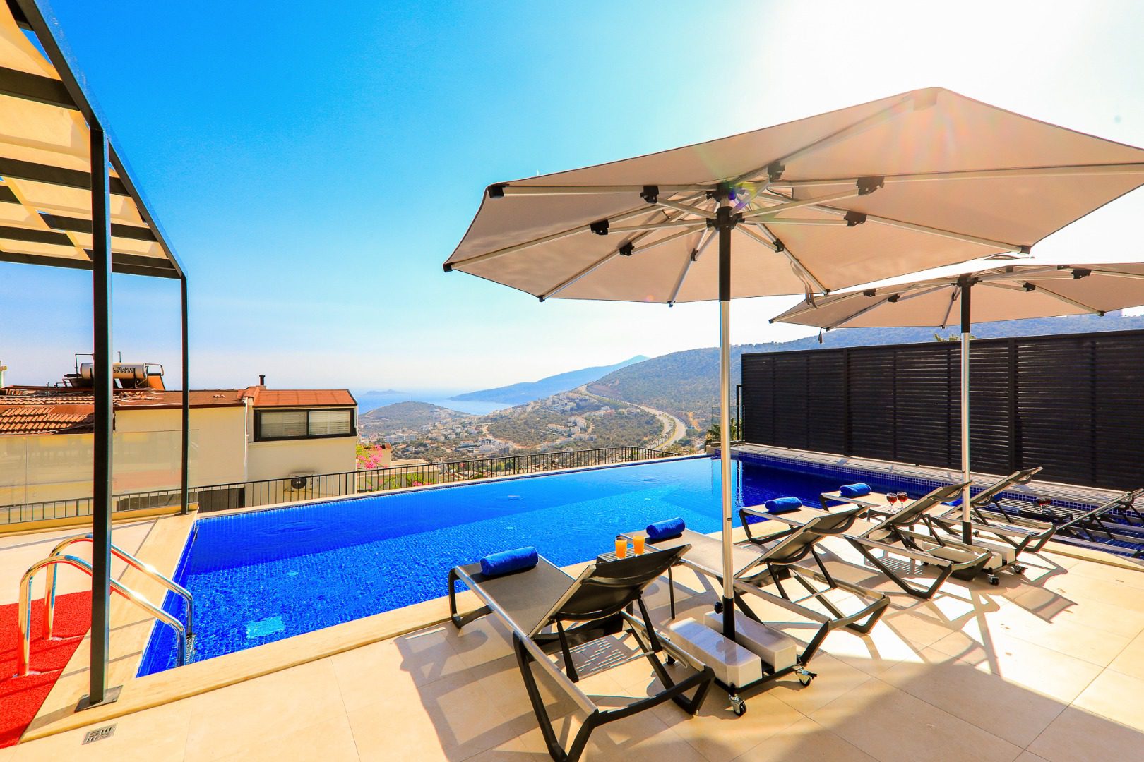 Pool and sun loungers in Villa Bliss, villa holiday in Kalkan, Turkey