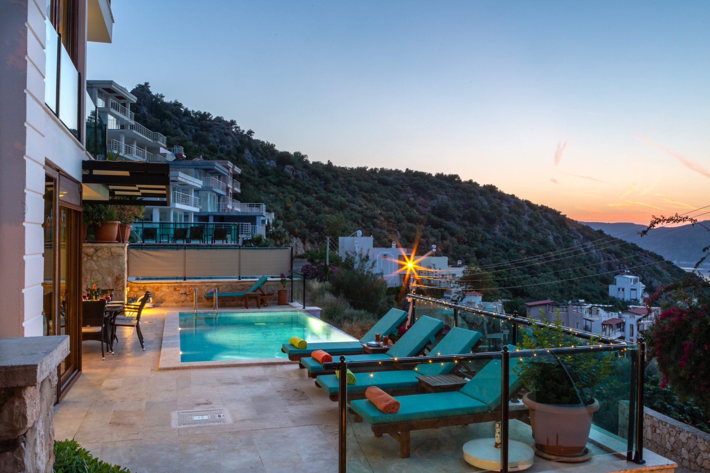 Villa holidays at villa Hera, Kalkan pool area at night