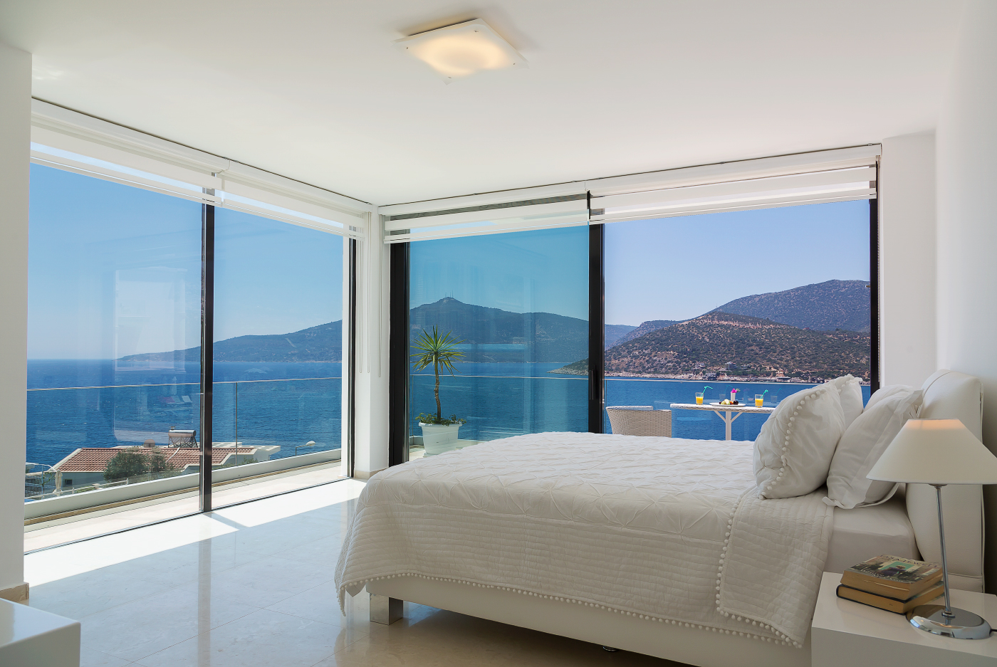 Double bedroom and balcony access in Villa Setara, villa holidays in Kalkan, Turkey