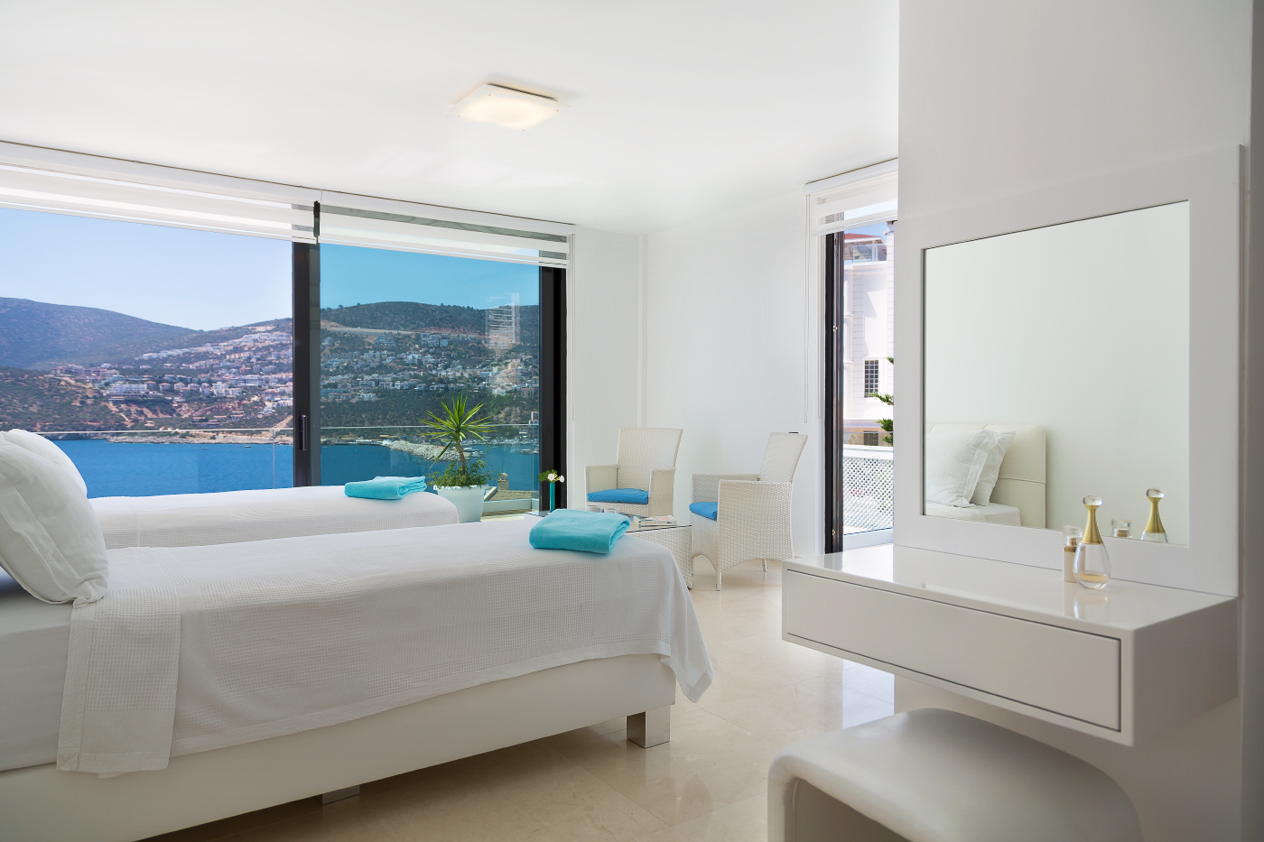 Twin room with balcony access in Villa Setara, villa holidays in Kalkan, Turkey