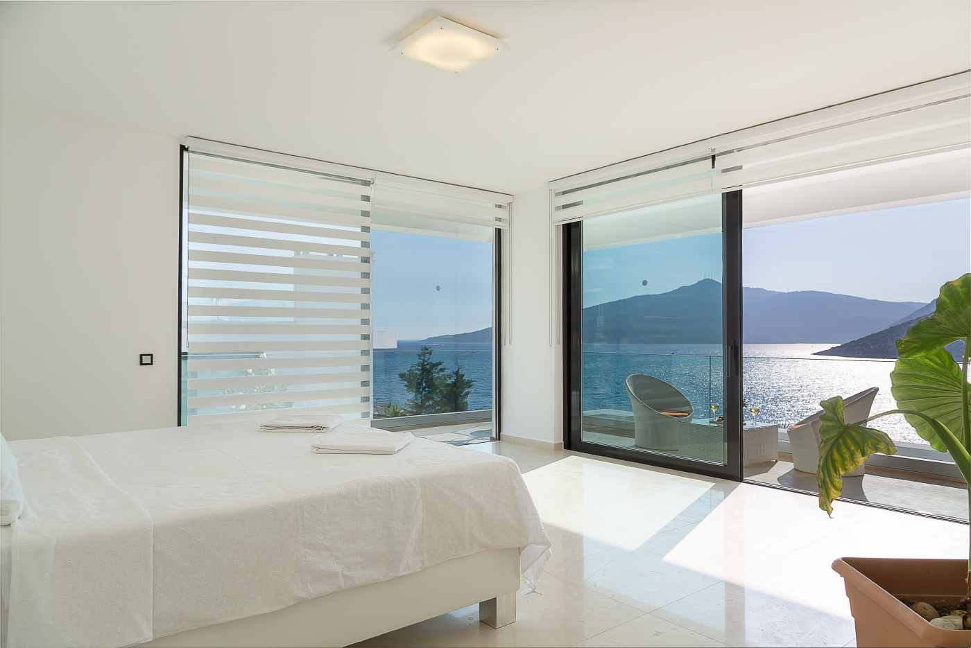 double bedroom and balcony at Villa Afsana, villa holidays in Kalkan, Turkey