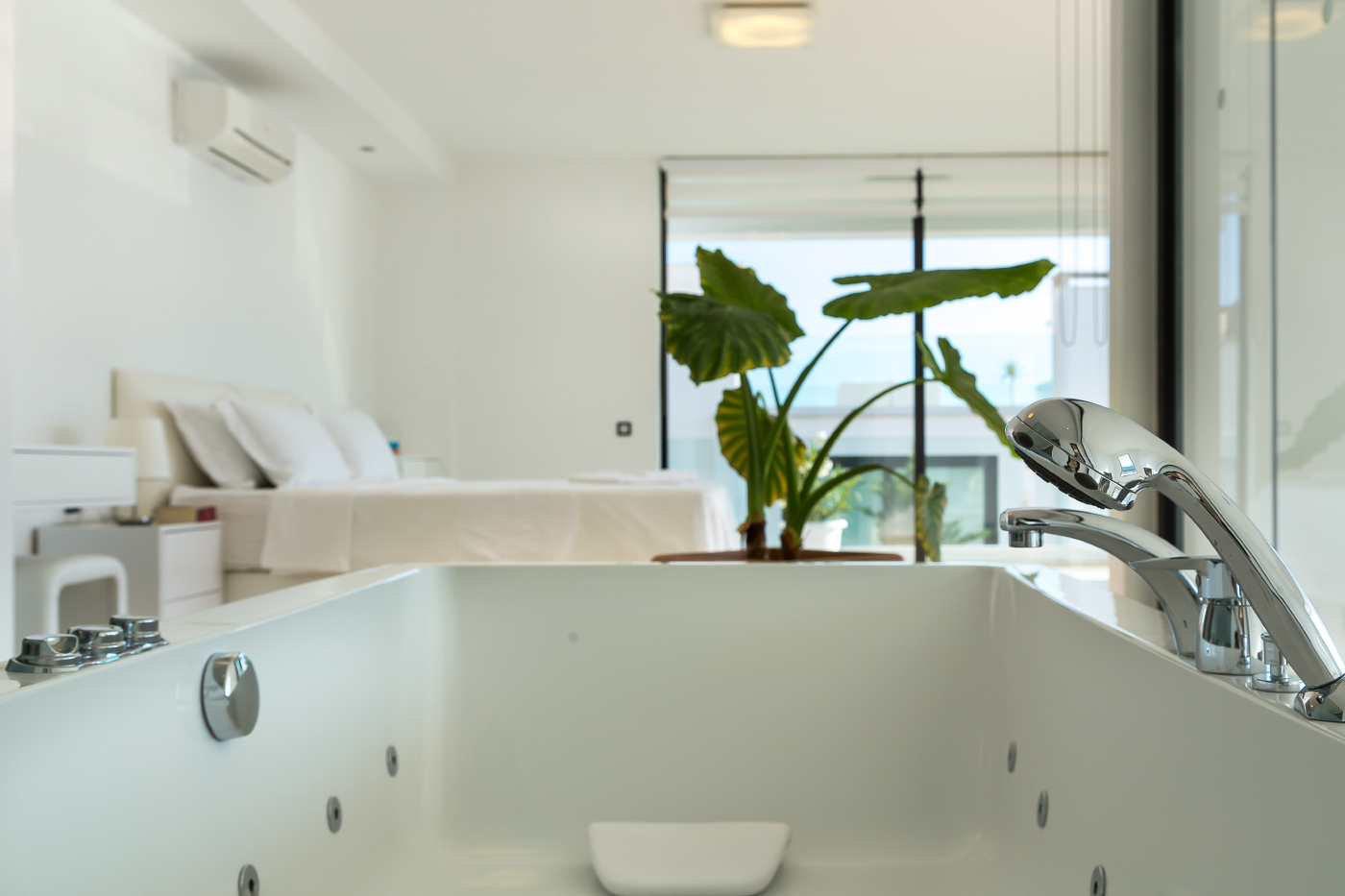 Double bedroom and bathroom in Villa Afsana, villa holidays in Kalkan, Turkey