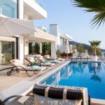 Outdoor pool and sun loungers in Villa Afsana, villa holidays in Kalkan, Turkey