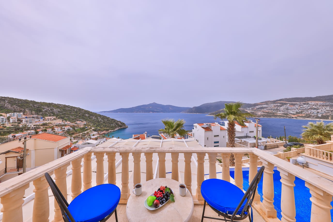 Balcony seating in Villa Palmiye, villa holidays in Kalkan, Turkey