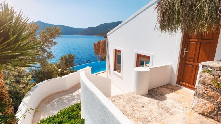 Entrance and garden of Cliff House, holidays in Kalkan, Turkey
