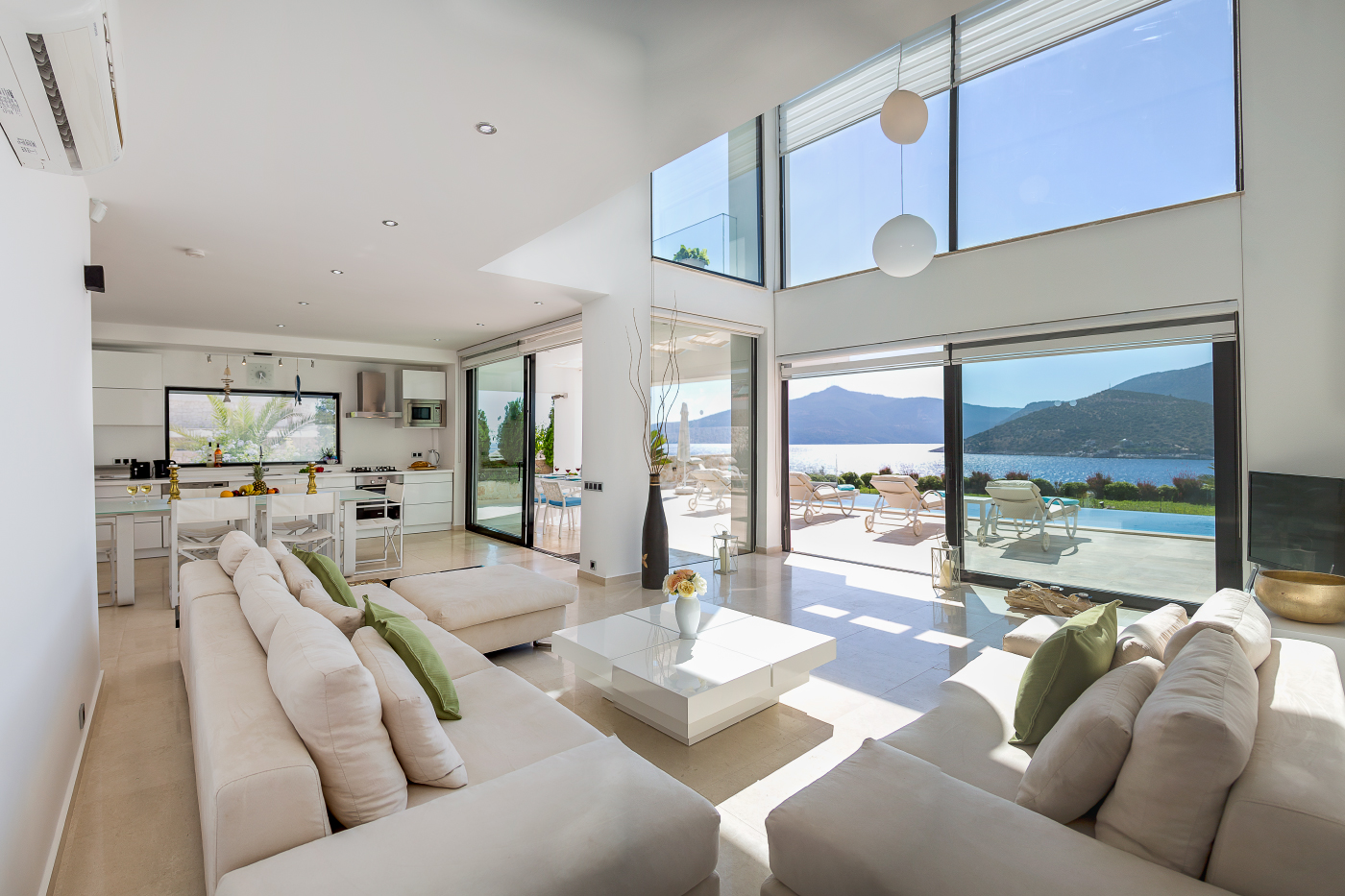 Open-planned kitchen and lounge in Villa Setara, villa holidays in Kalkan, Turkey