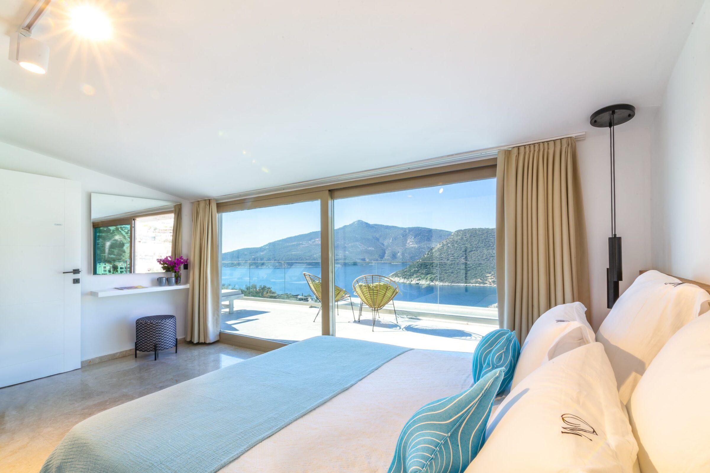 Spacious double bedroom with balcony in Villa Moonshine, villa holiday in Kalkan, Turkey