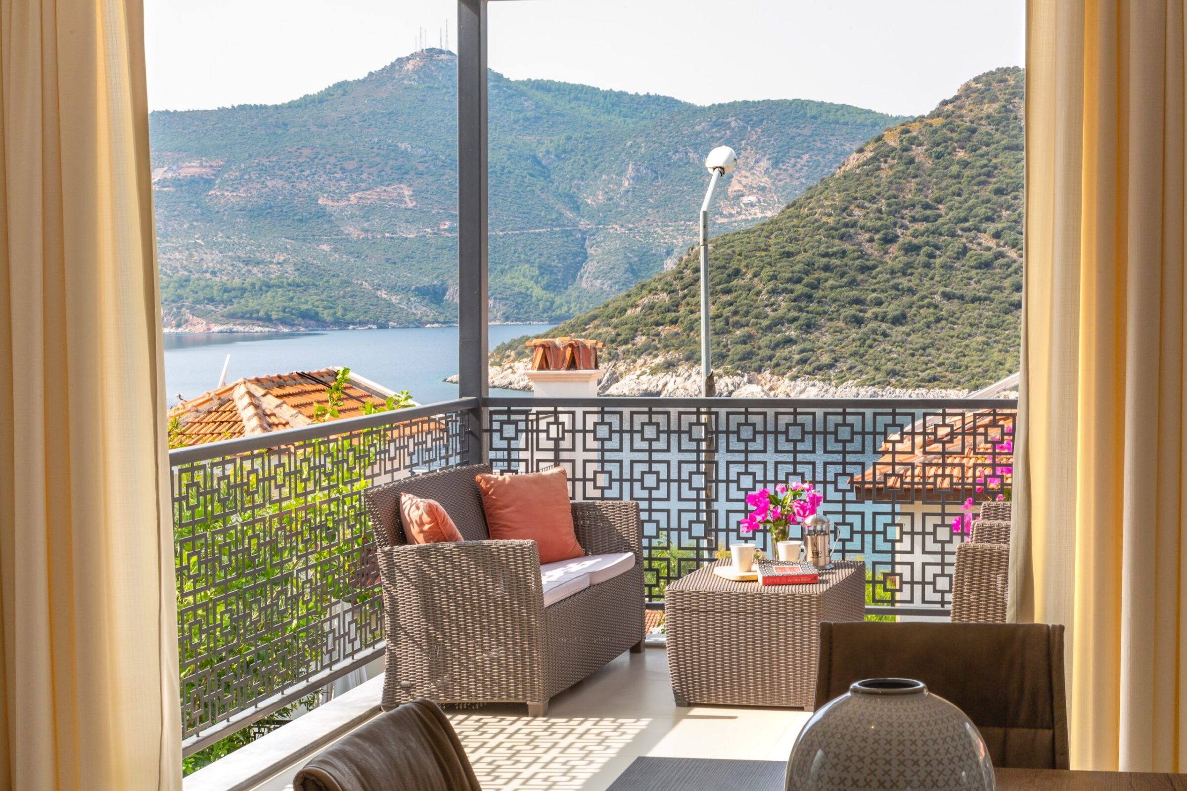 Outdoor seating area of luxurious Villa Nar Evi in Kalkan, Turkey