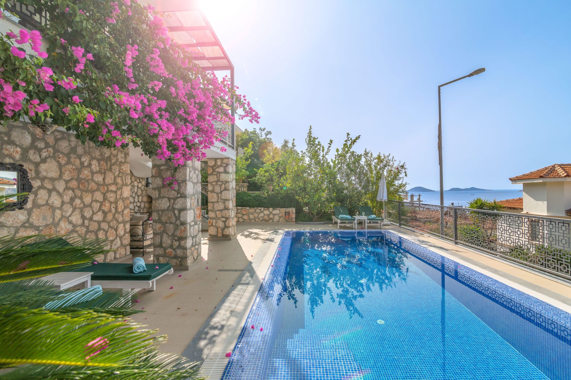 Pool area of luxurious Villa Nar Evi in Kalkan, Turkey