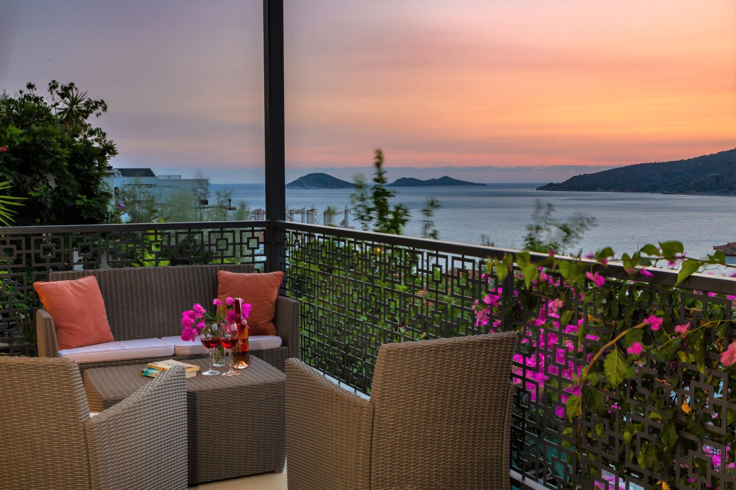 Outdoor seating area of luxurious Villa Nar Evi in Kalkan, Turkey