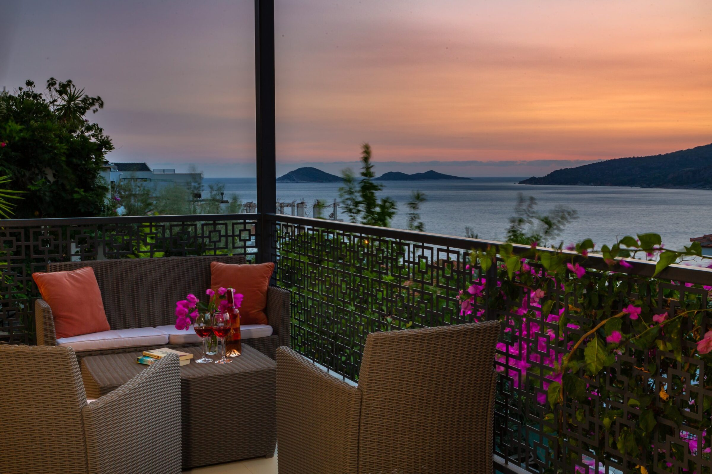 Balcony area of luxurious Villa Nar Evi in Kalkan, Turkey