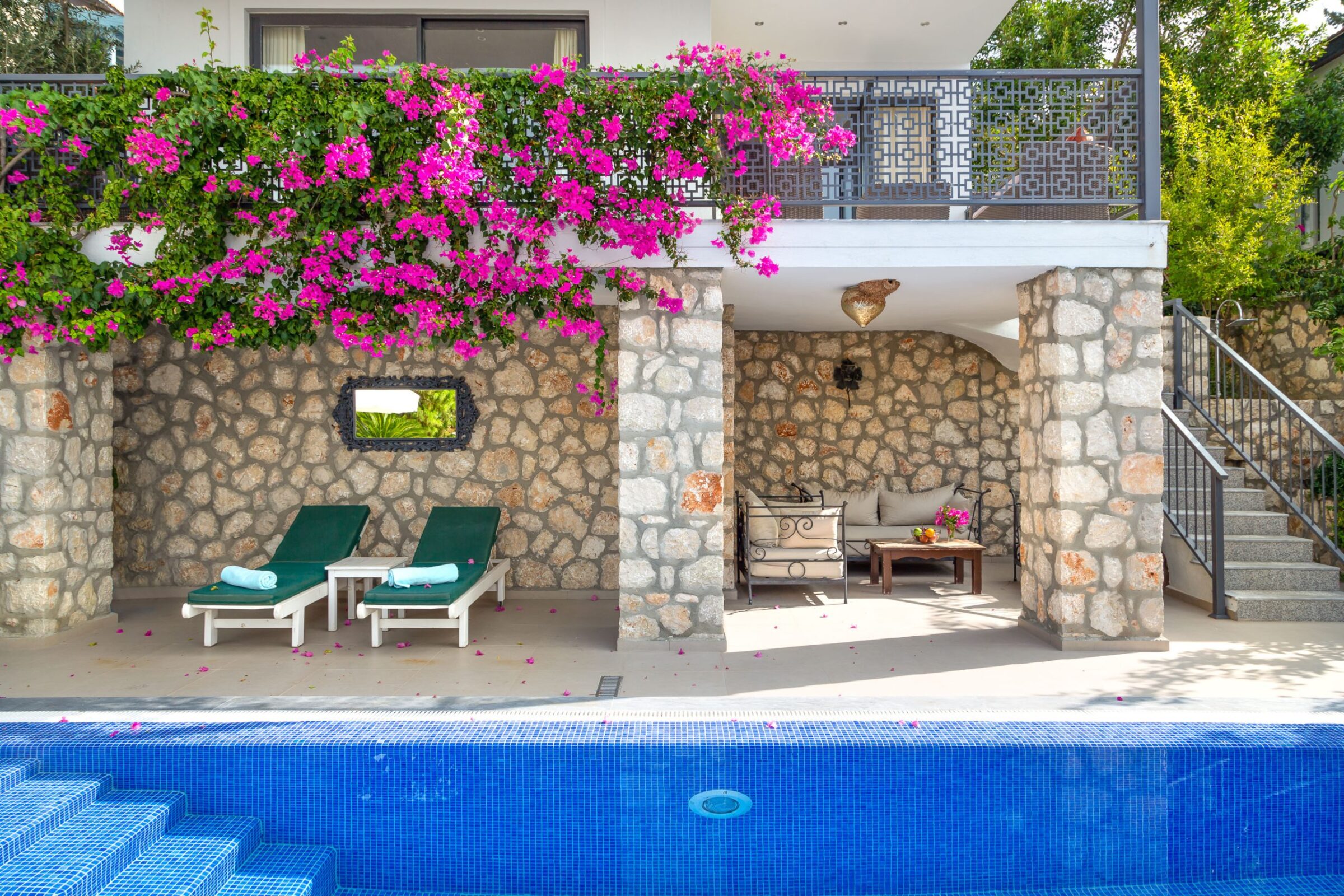 Pool area of luxurious Villa Nar Evi in Kalkan, Turkey