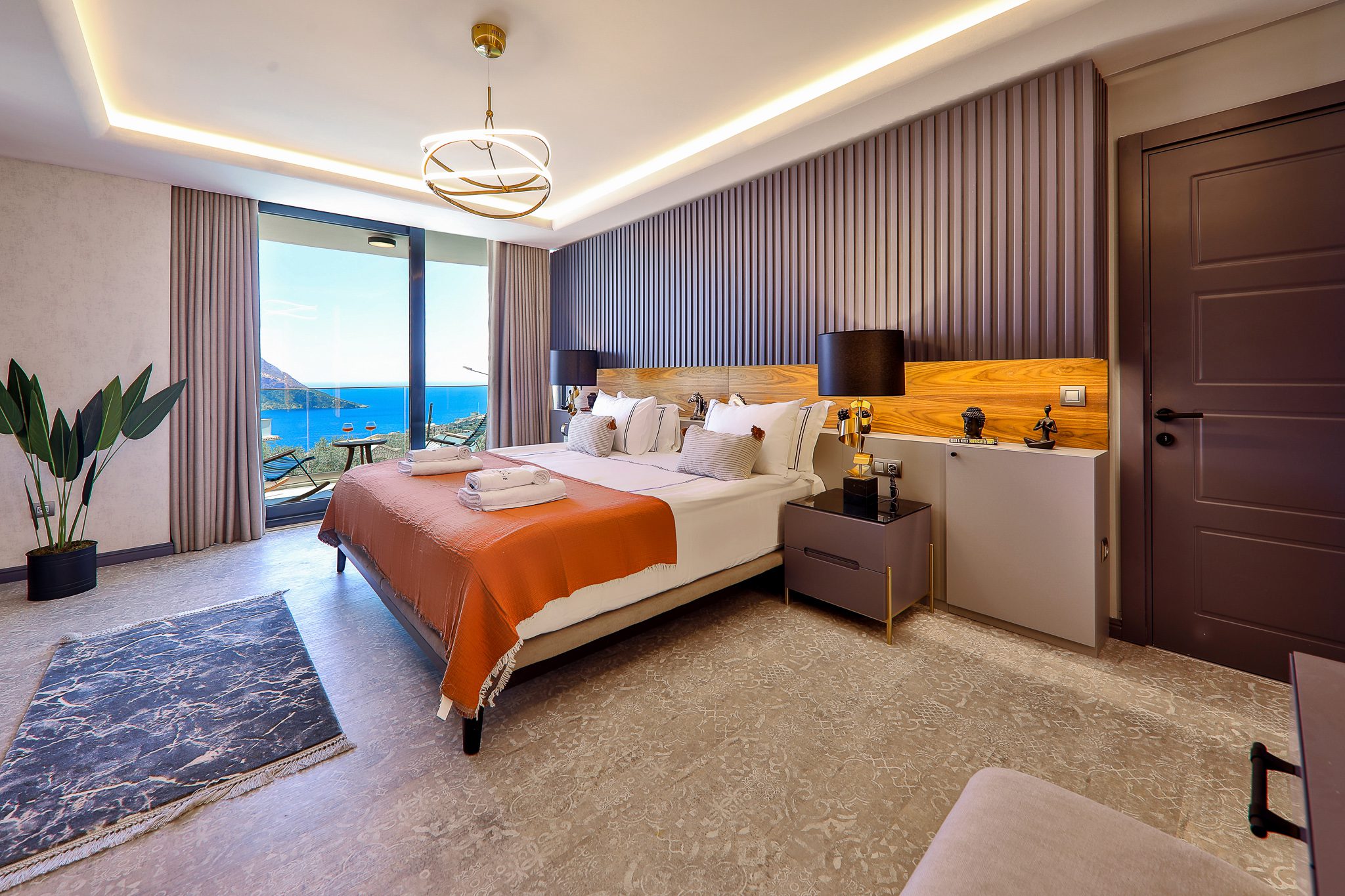 Double bedroom and balcony access in Villa Sandie, villas to rent in Kalkan, Turkey