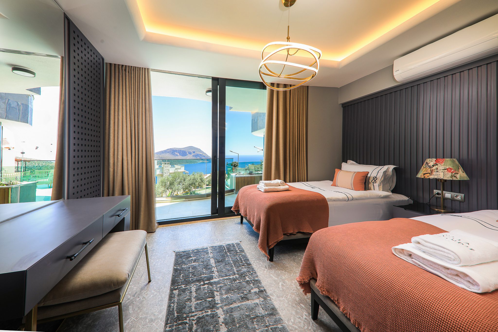 Twin room and balcony in Villa Sandie, villas to rent in Kalkan, Turkey