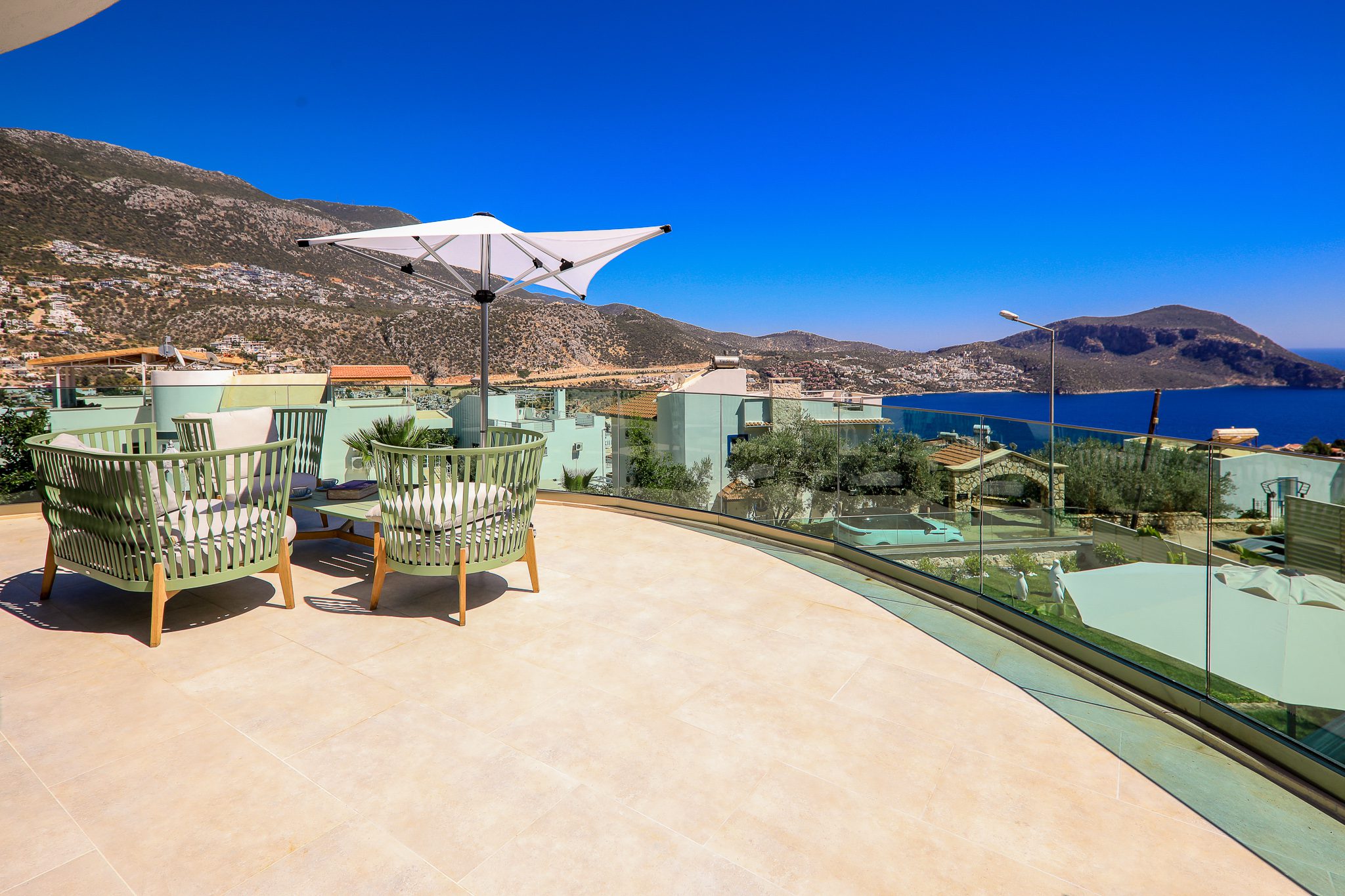 Balcony seating in Villa Sandie, villas to rent in Kalkan, Turkey