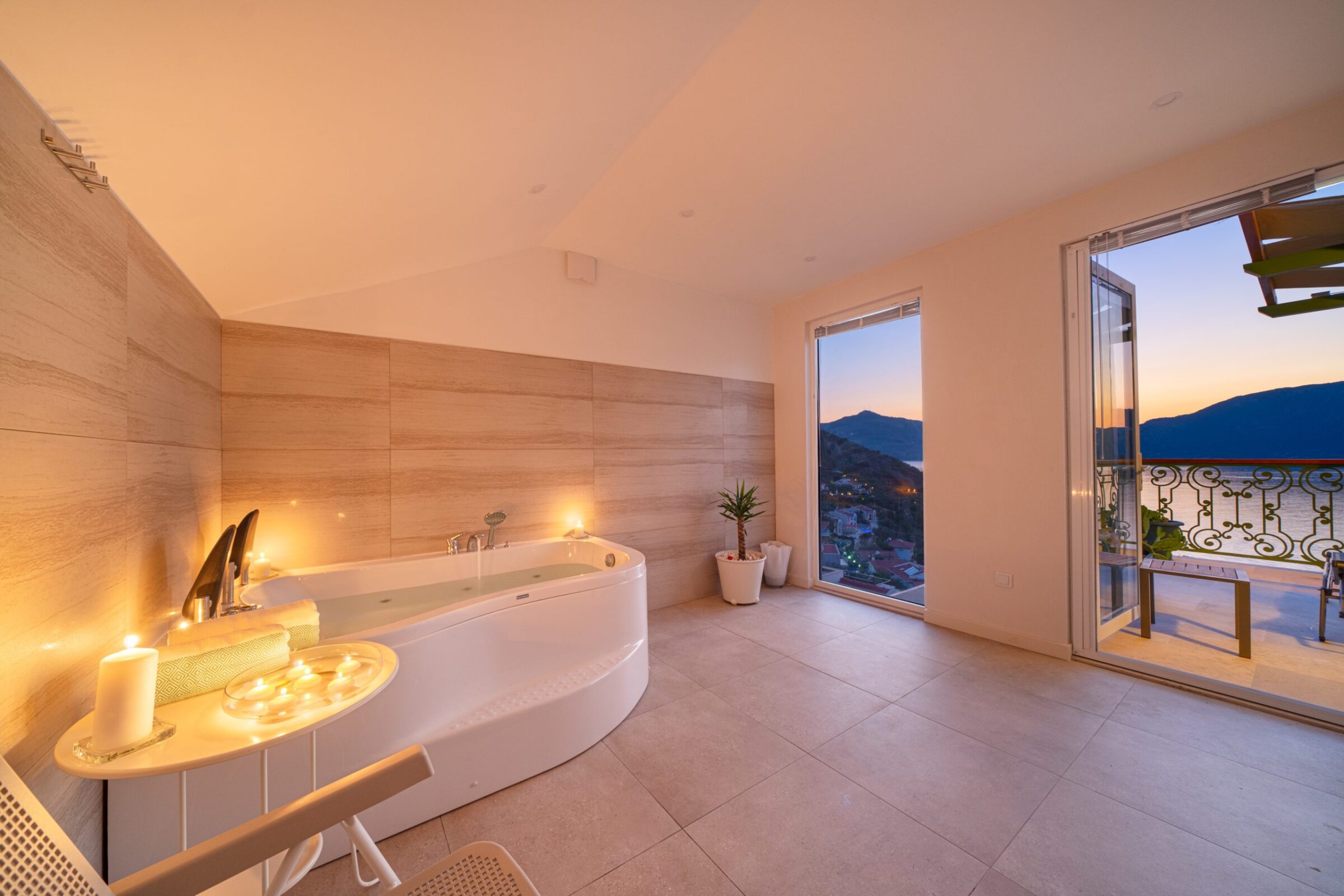 Spacious bathroom with balcony in Villa Grande, villas to rent in Kalkan, Turkey