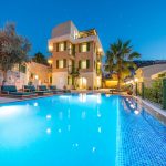 Outdoor pool at night time in Villa Grande, villas to rent in Kalkan, Turkey