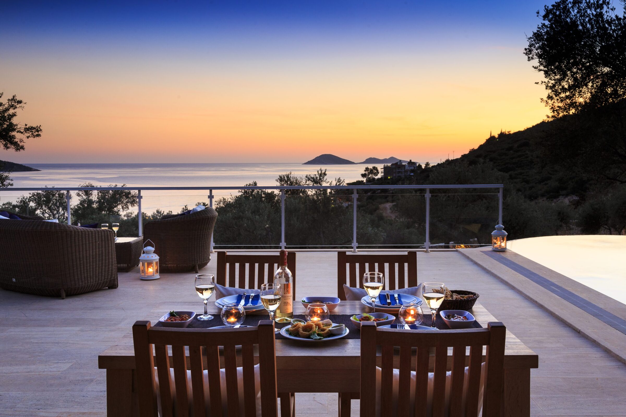 Villa Tas Bahce Luxury villa in Kalkan, Turkey outdoor seating area with seafront view