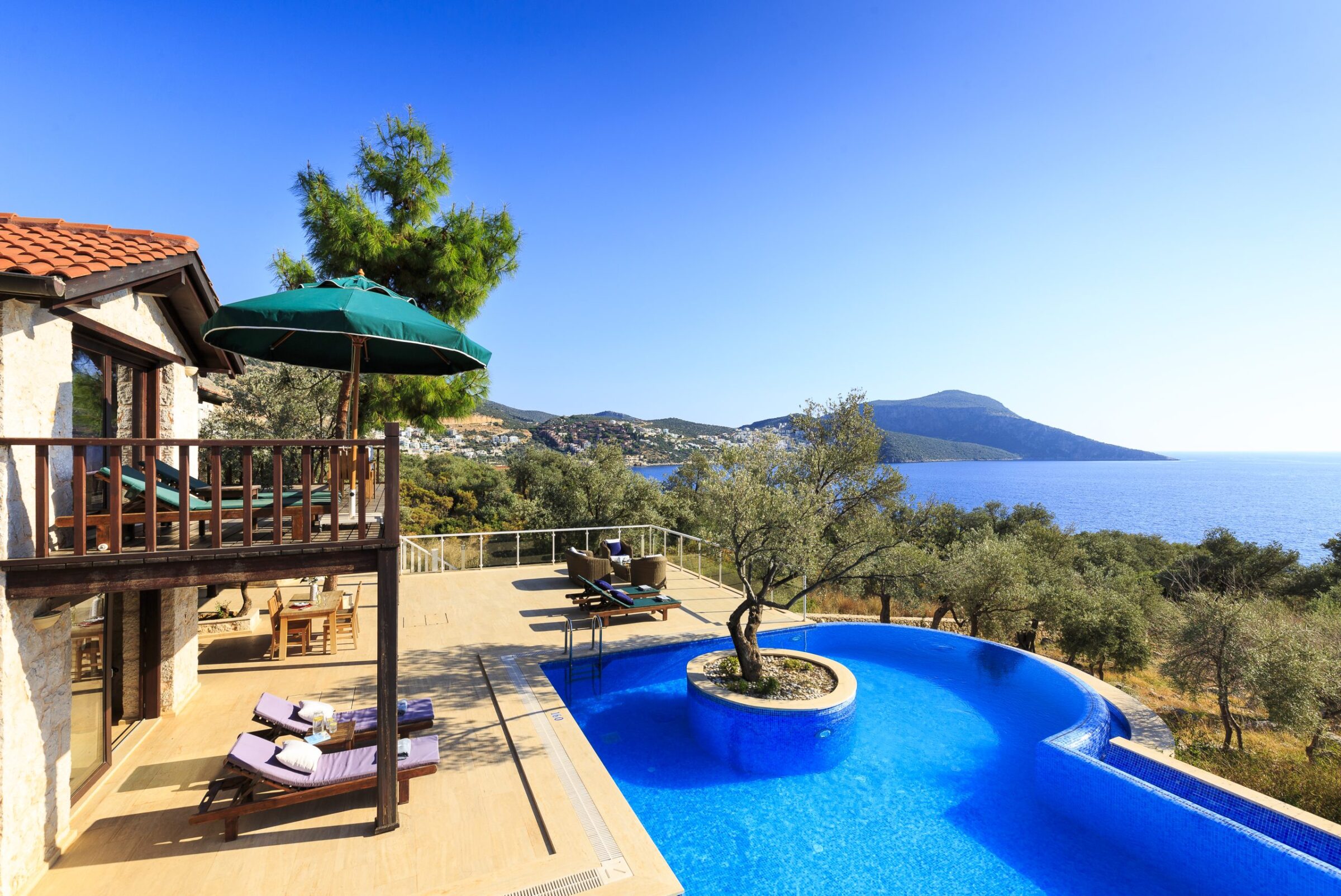 Outdoor seating area and pool of Villa Tas Bahce Luxury villa in Kalkan, Turkey