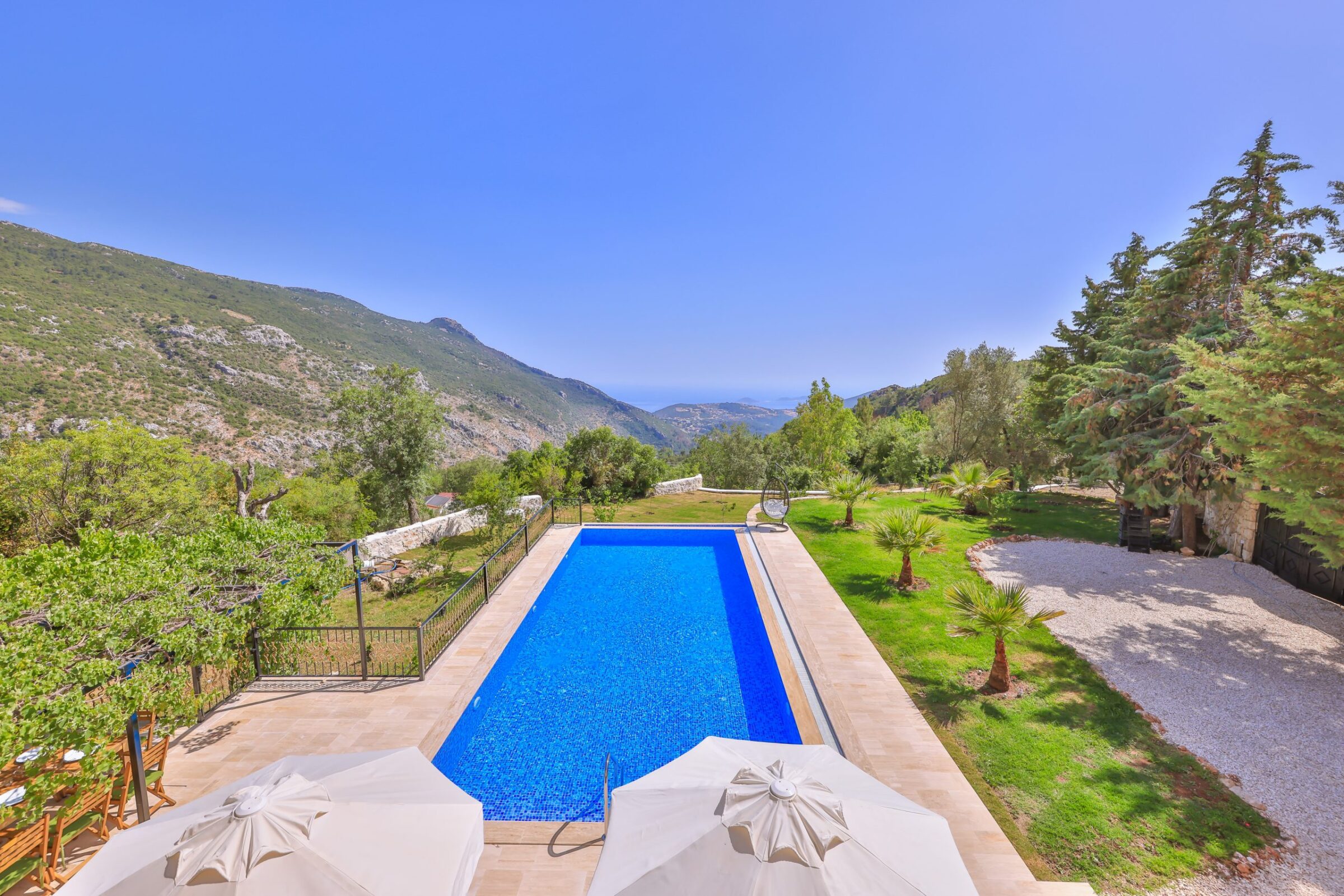 Garden with large pool in Villa Tranquility, villa to rent in Kalkan, Turkey
