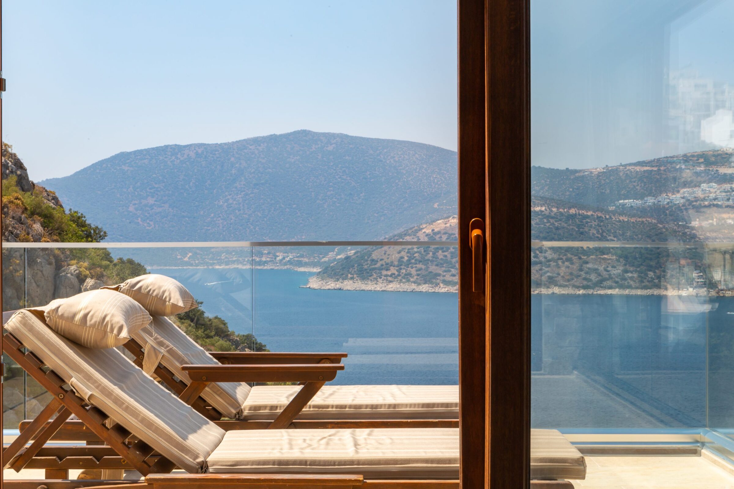 Balcony with sun loungers in Villa Yar, villas to rent in Kalkan, Turkey