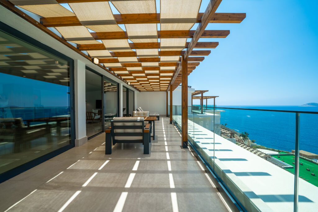 Outdoor seating area in Lures Hotel Penthouse Room, holidays in Kalkan, Turkey
