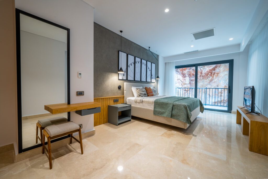 Spacious double bedroom in Lures Hotel Senior Suite, holidays in Kalkan, Turkey