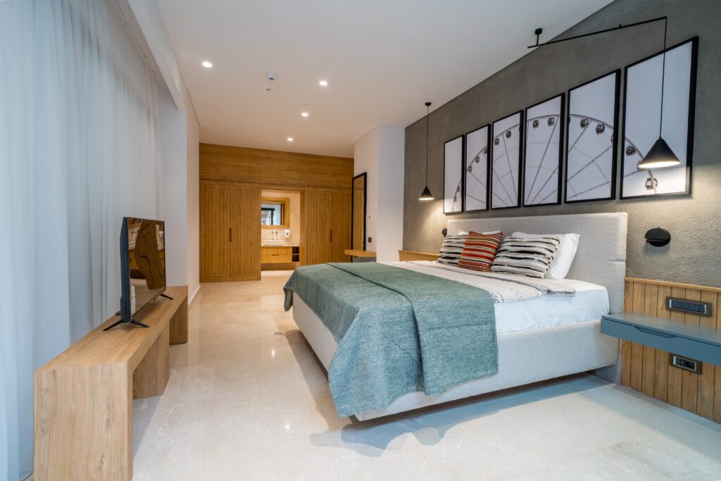 Large double bedroom and en suite in Lures Hotel Senior Suite, holidays in Kalkan, Turkey