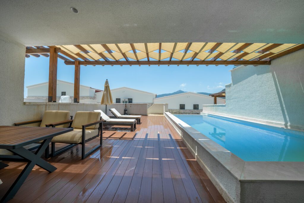 Large private pool with sun beds in Lures Hotel Senior Suite, holidays in Kalkan, Turkey