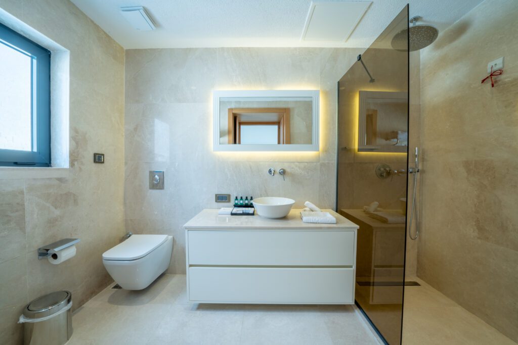 Spacious bathroom in Lures Hotel Villa Room, holidays in Kalkan, Turkey