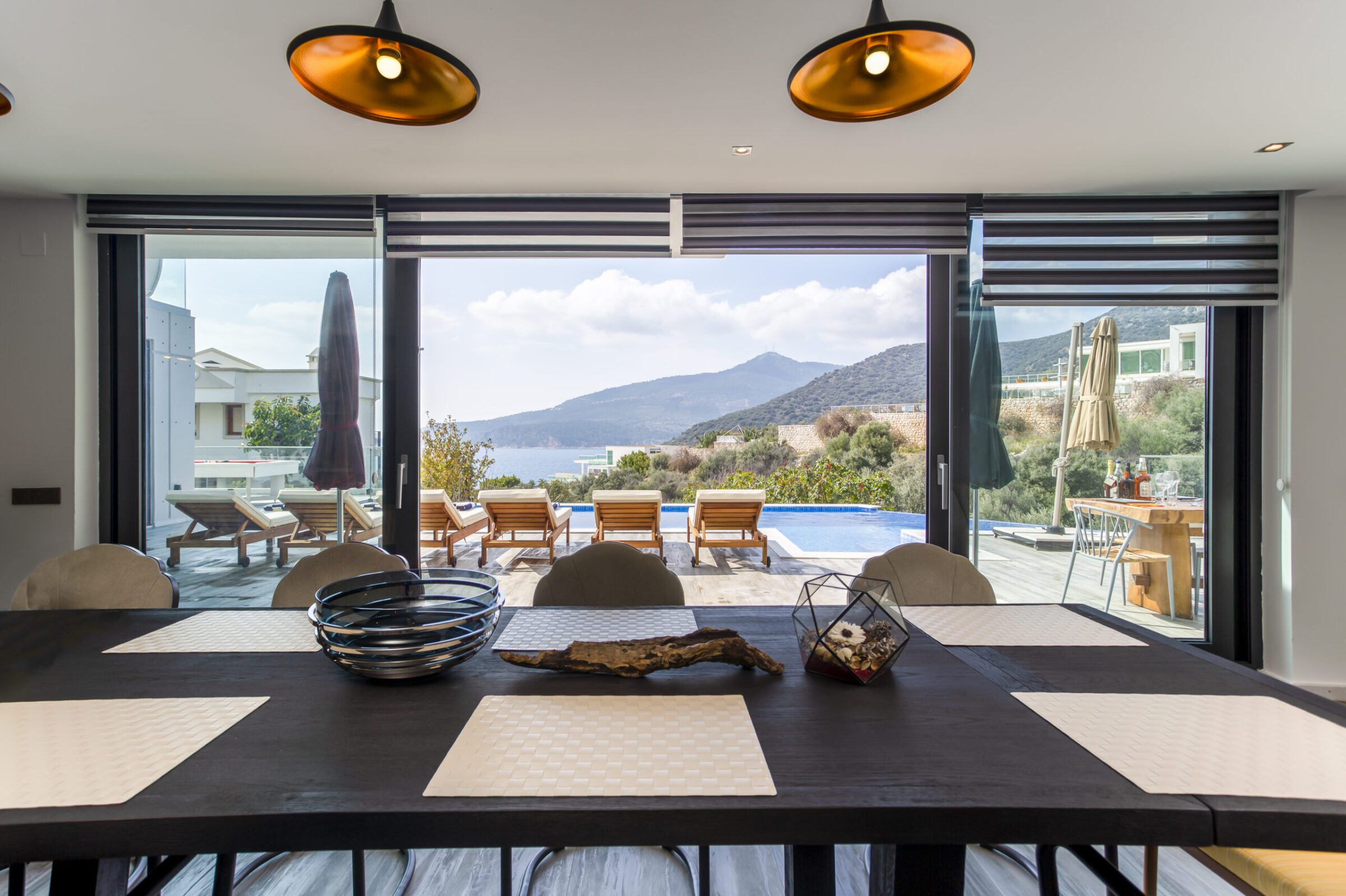 Dining area with garden access in Villa Poyraz, villa holidays in Kalkan, Turkey