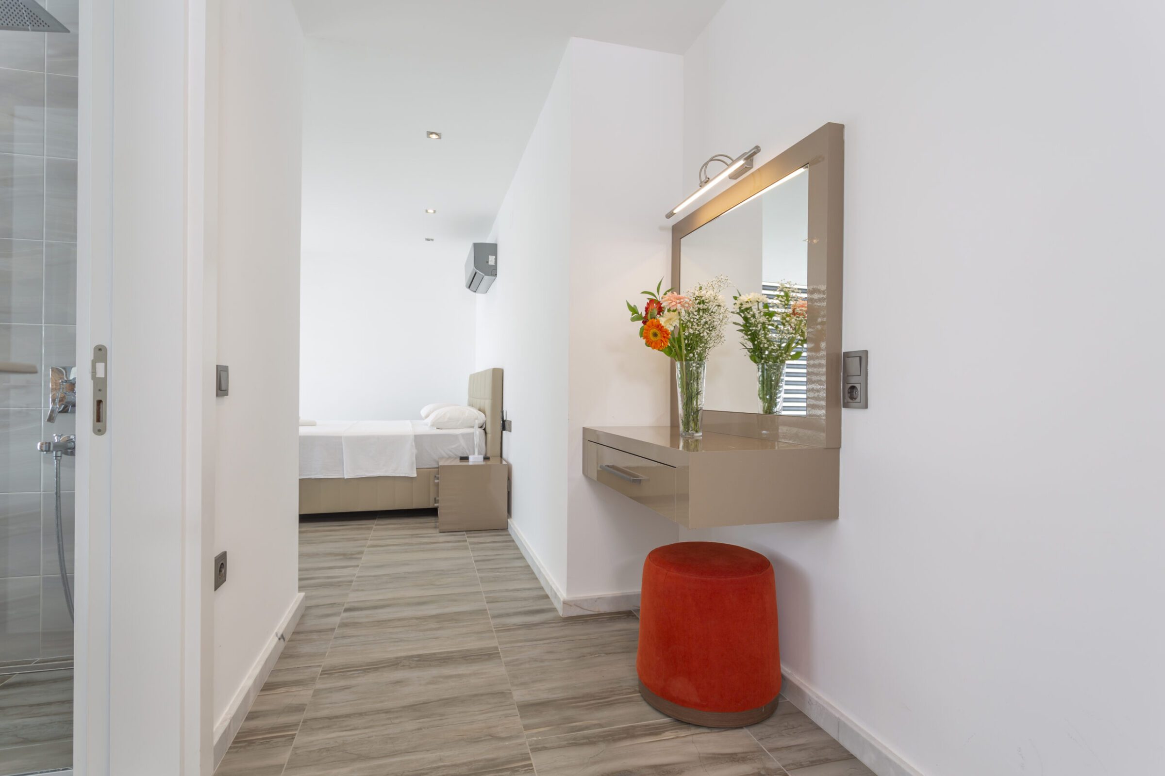 Double bedroom and bathroom in Villa Poyraz, villa holidays in Kalkan, Turkey