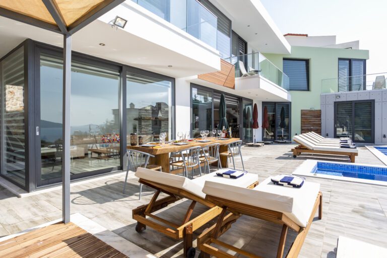 Outdoor dining area in Villa Poyraz, villa holidays in Kalkan, Turkey