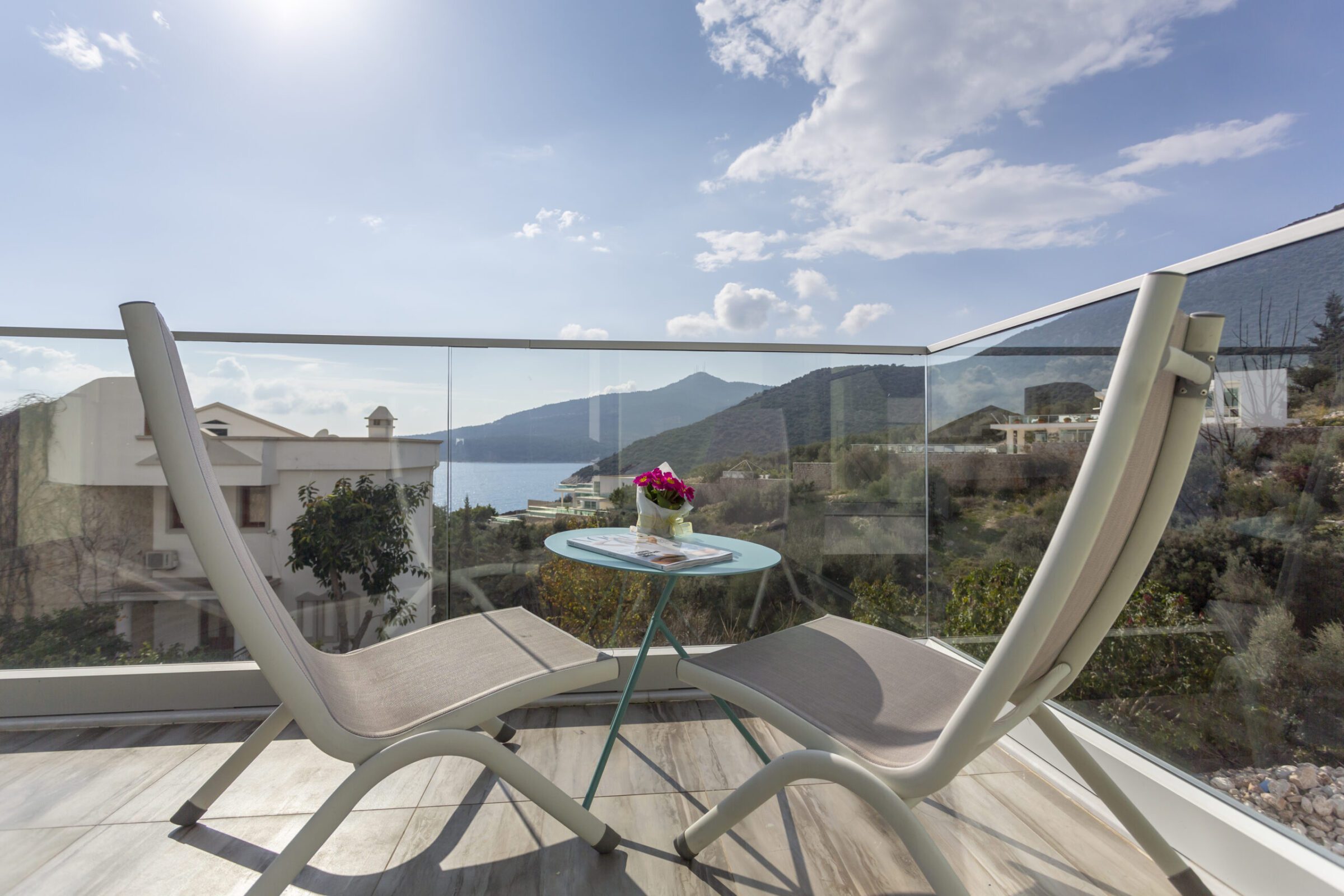 Balcony seating at Villa Poyraz, villa holidays in Kalkan, Turkey